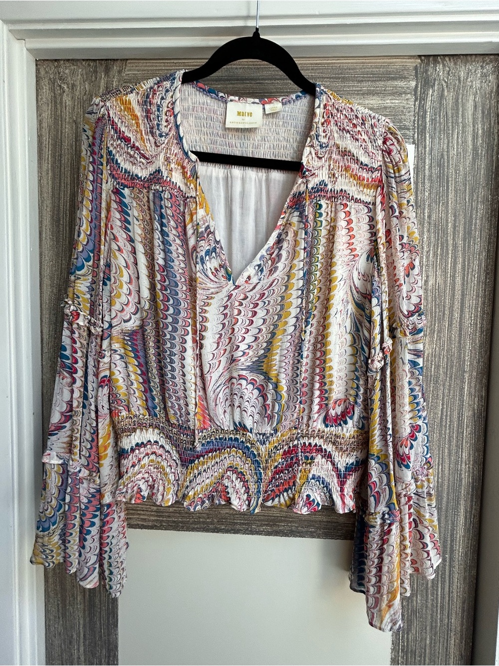 Maeve Multicolor Marble-Print V-Neck Blouse